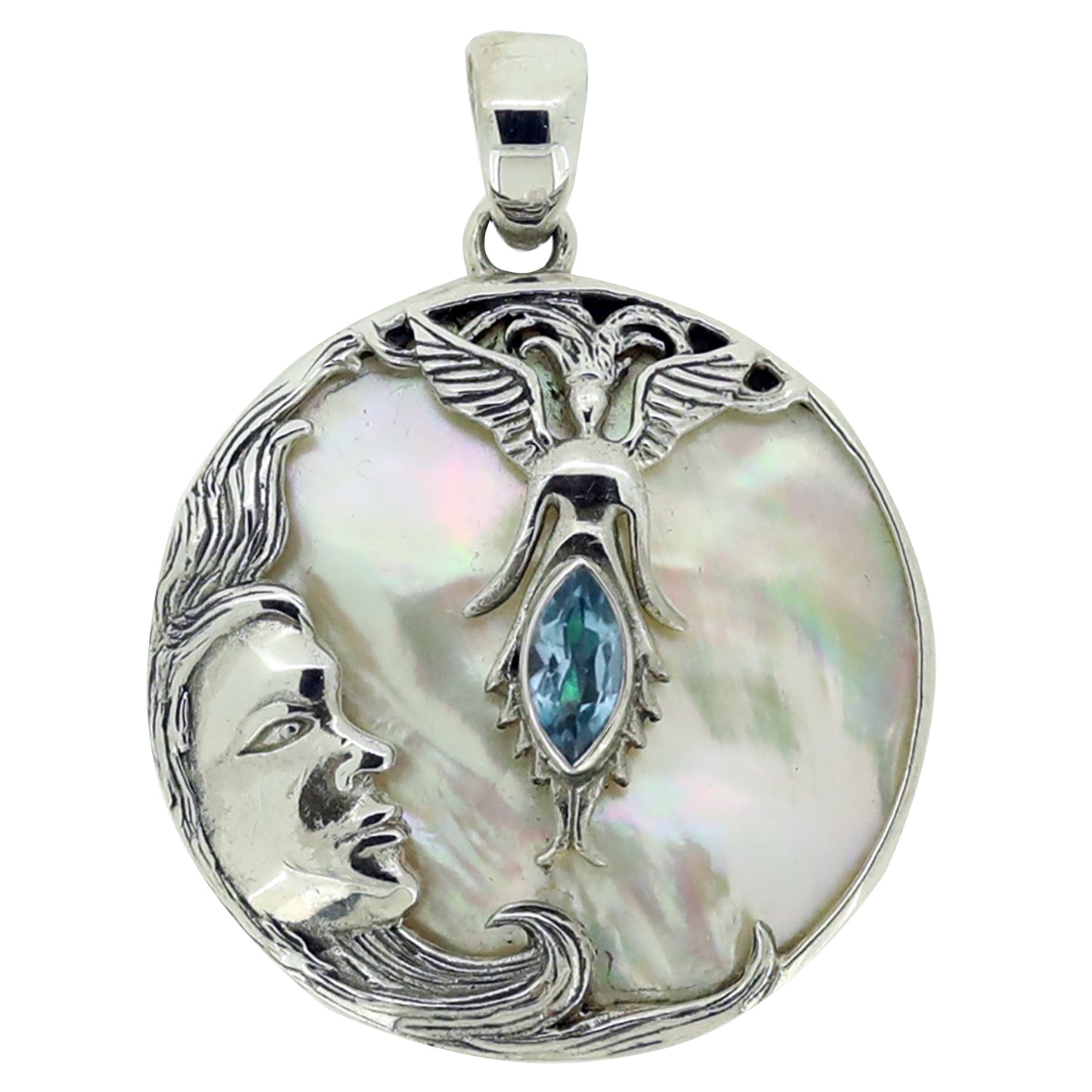 (639EBTMOP) Marquise Swiss Blue Topaz with Mother of Pearl Pendant