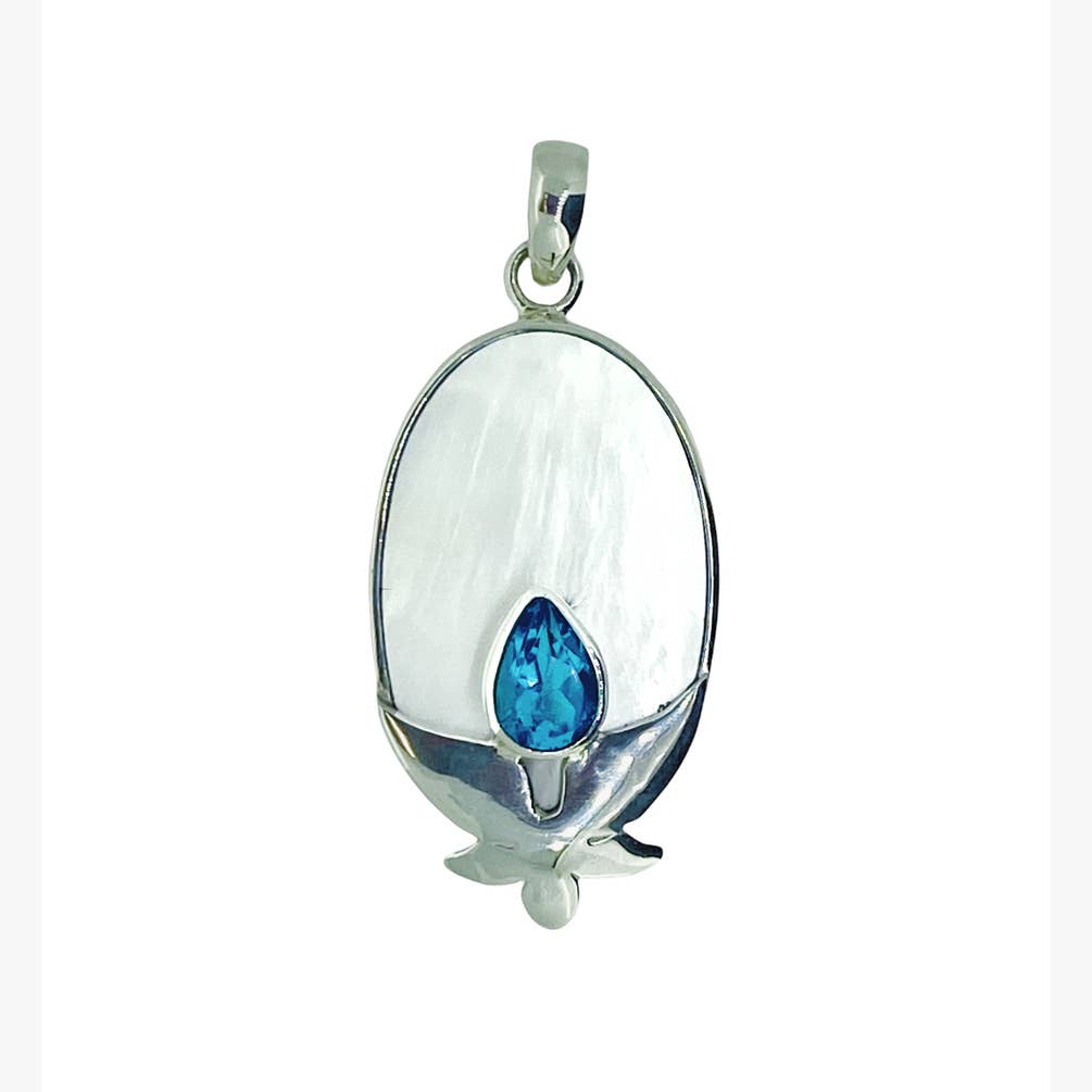 (653EBTMOP) Swiss Blue Topaz & Mother Of Pearl Pendant
