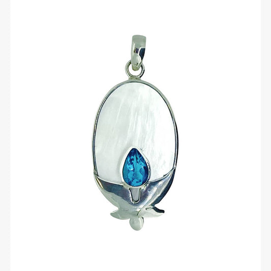 (653EBTMOP) Swiss Blue Topaz & Mother Of Pearl Pendant