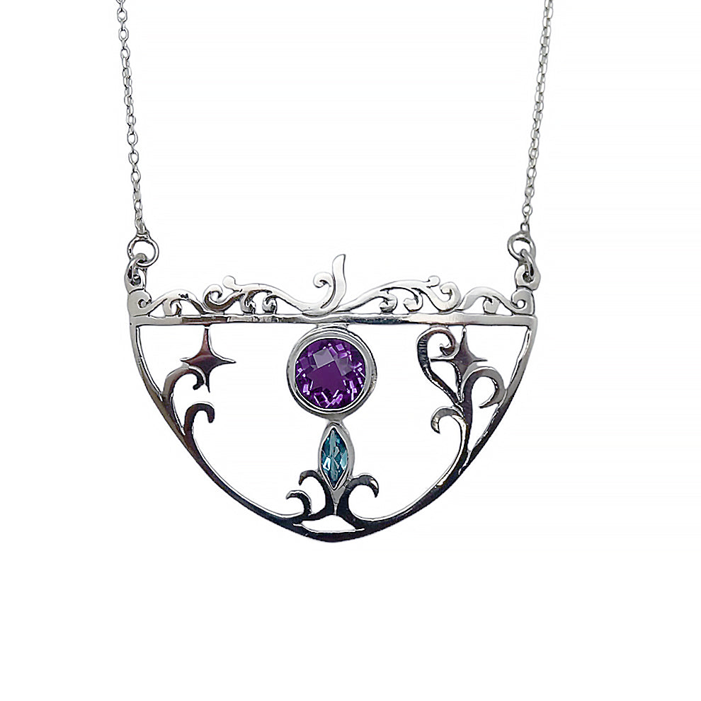 (658EAMBT) Silver Adjustable Gemstone Necklace