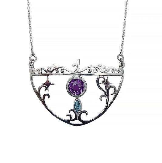 (658EAMBT) Silver Adjustable Gemstone Necklace