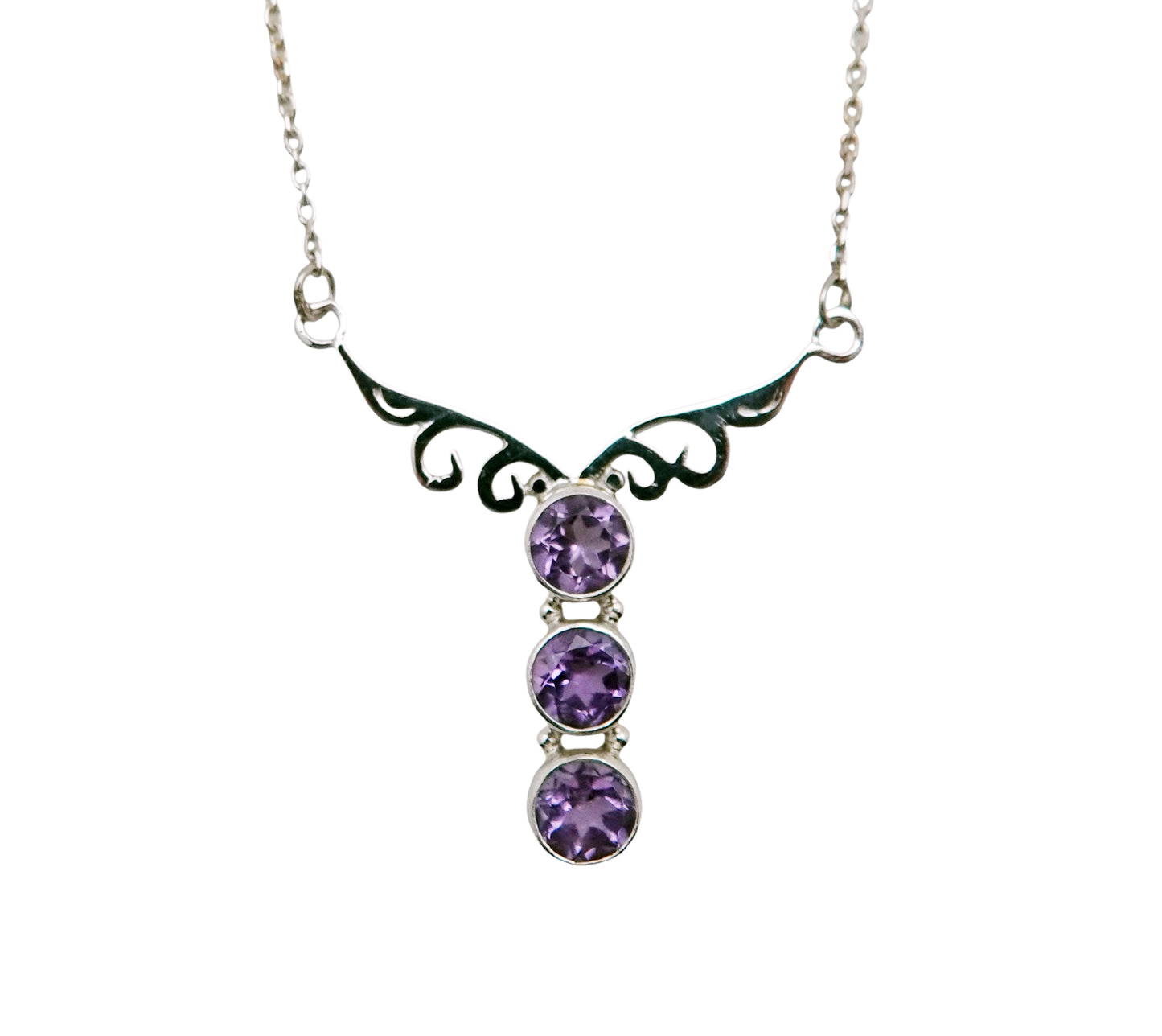 (692EAM) Triple Amethyst sterling necklace