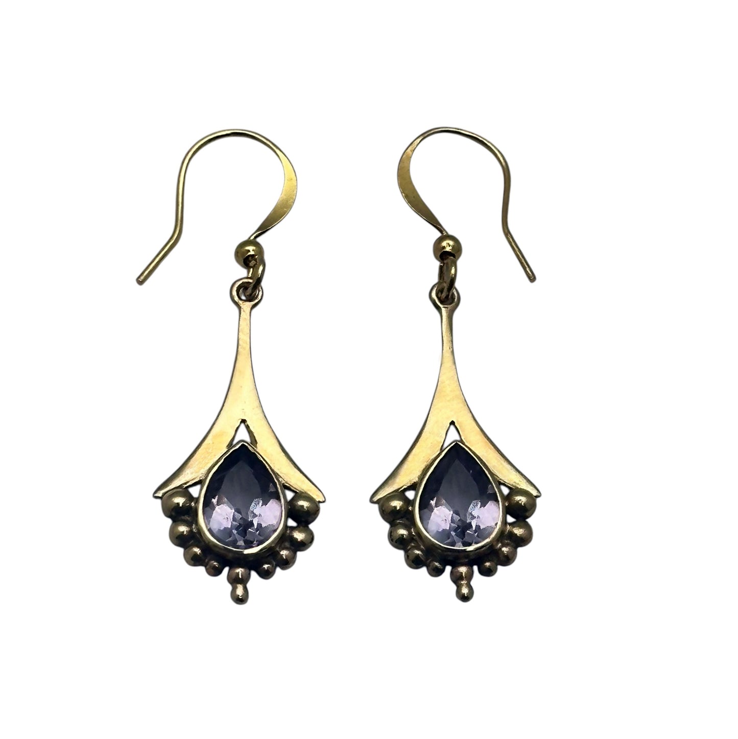 (BR102AM) Amethyst Gold tone Fan Earrings