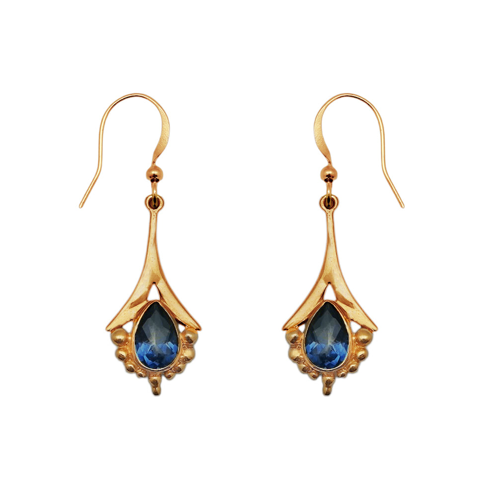 (BR102BQ) Blue Quartz Gold tone Fan Earrings