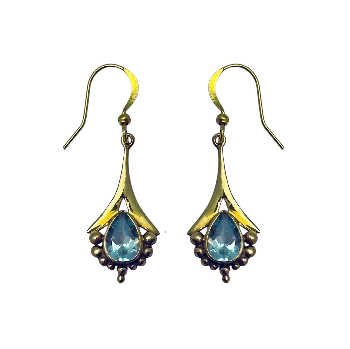 (BR102BT) Blue Topaz Gold tone Fan Earrings