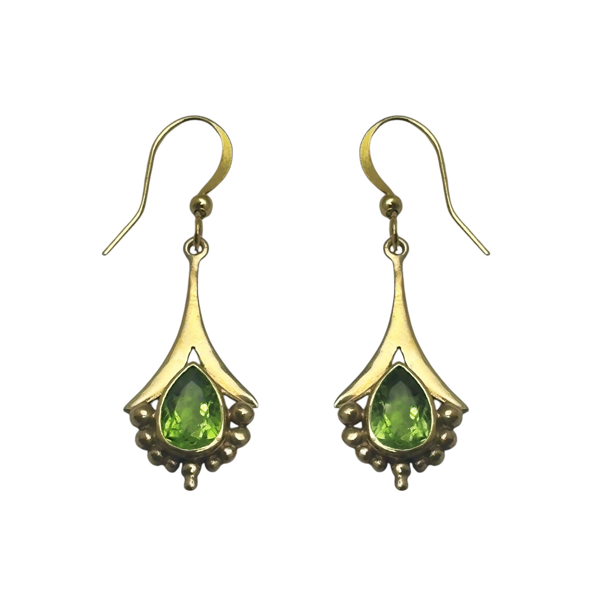 (BR102PE) Peridot Gold tone Fan Earrings