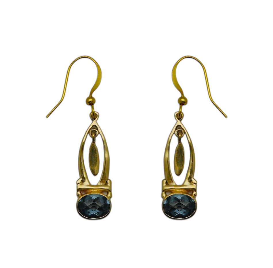 (BR106BQ) Gilded Marquise Blue Quartz Drops