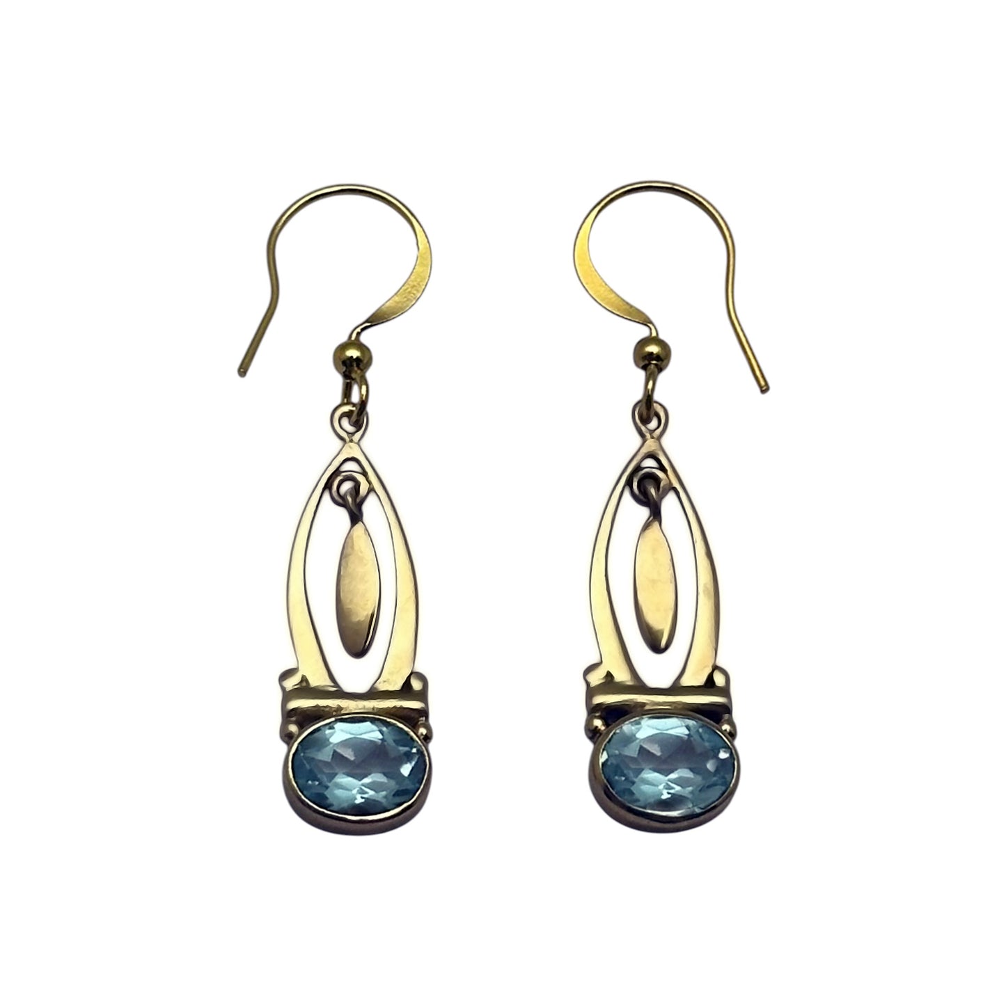 (BR106BT) Gilded Marquise with Blue Topaz Drops