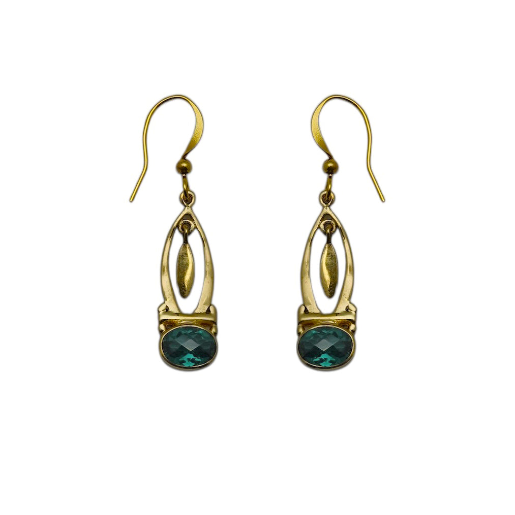 (BR106GQ) Gilded Marquise Green quartz Drops