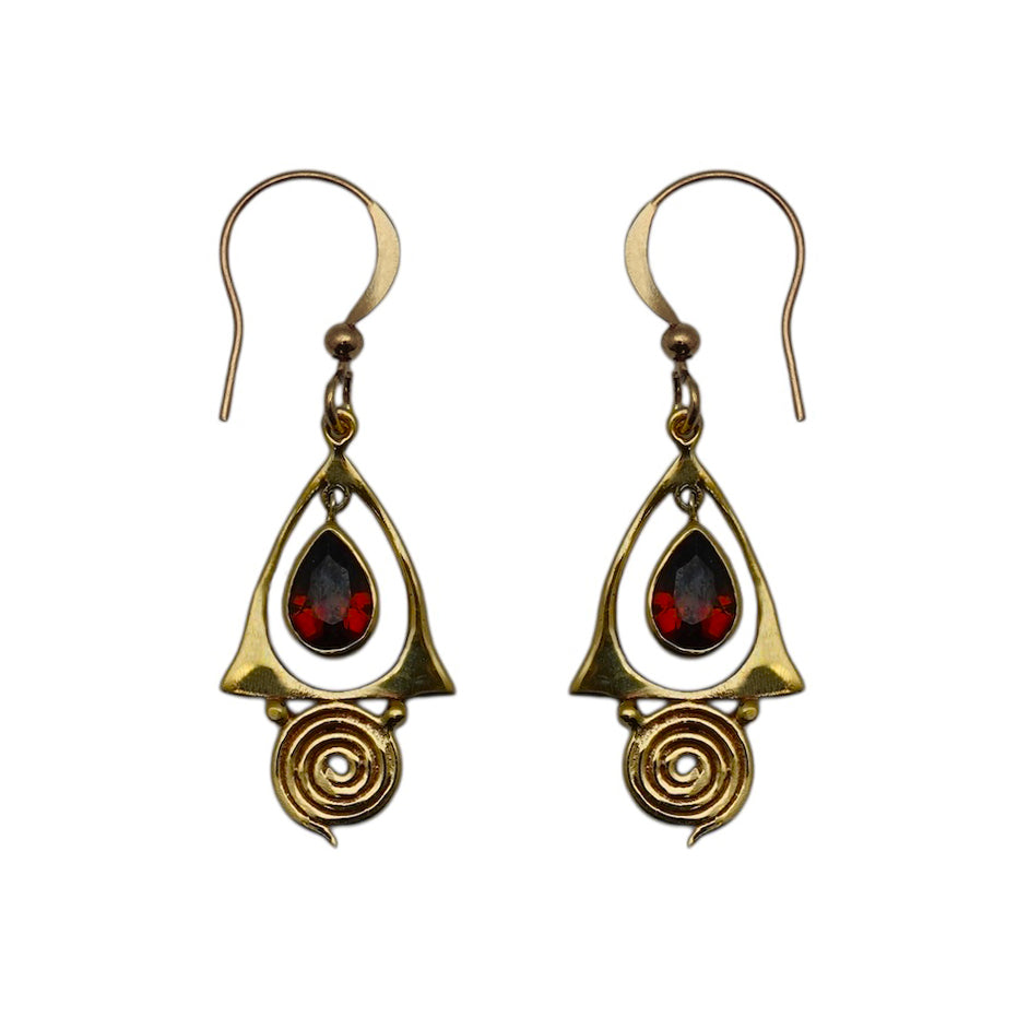 (BR107GA) Garnet Teardrop Spiral Dangles