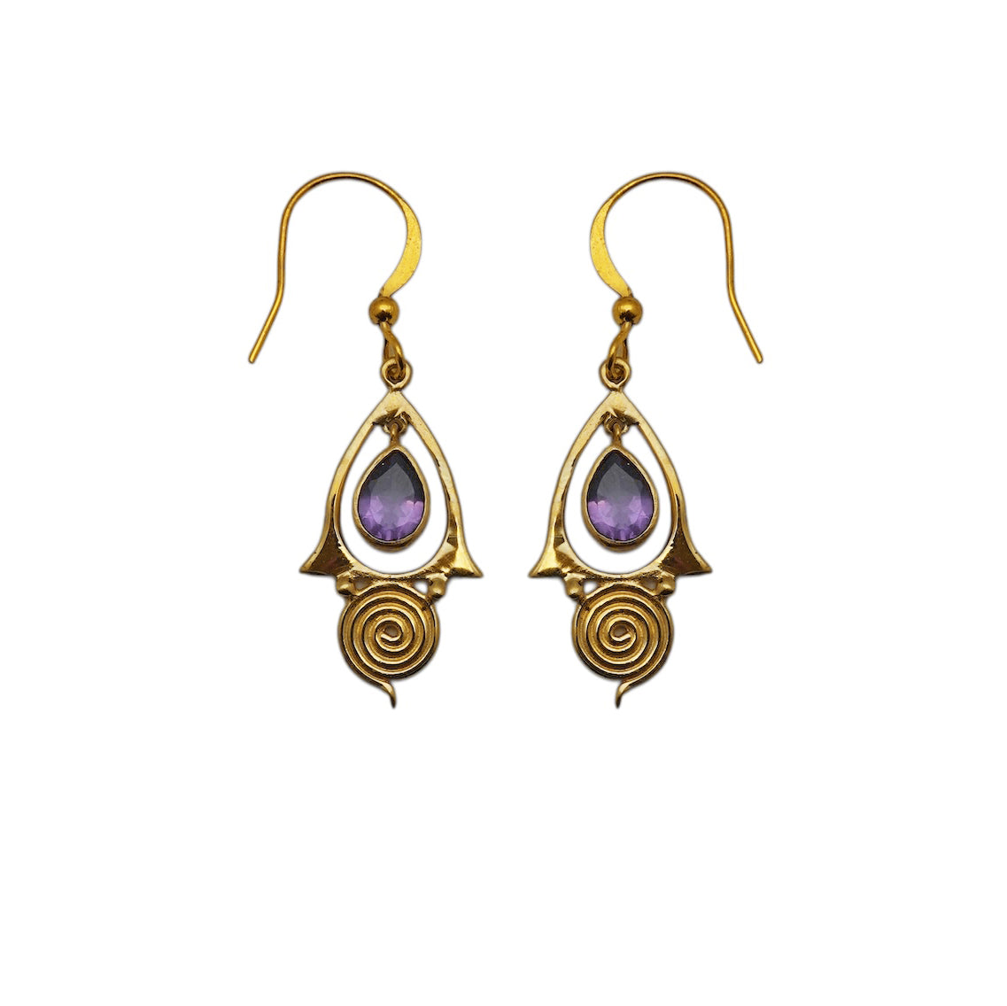 (BR107AM) Amethyst Teardrop Spiral Dangles