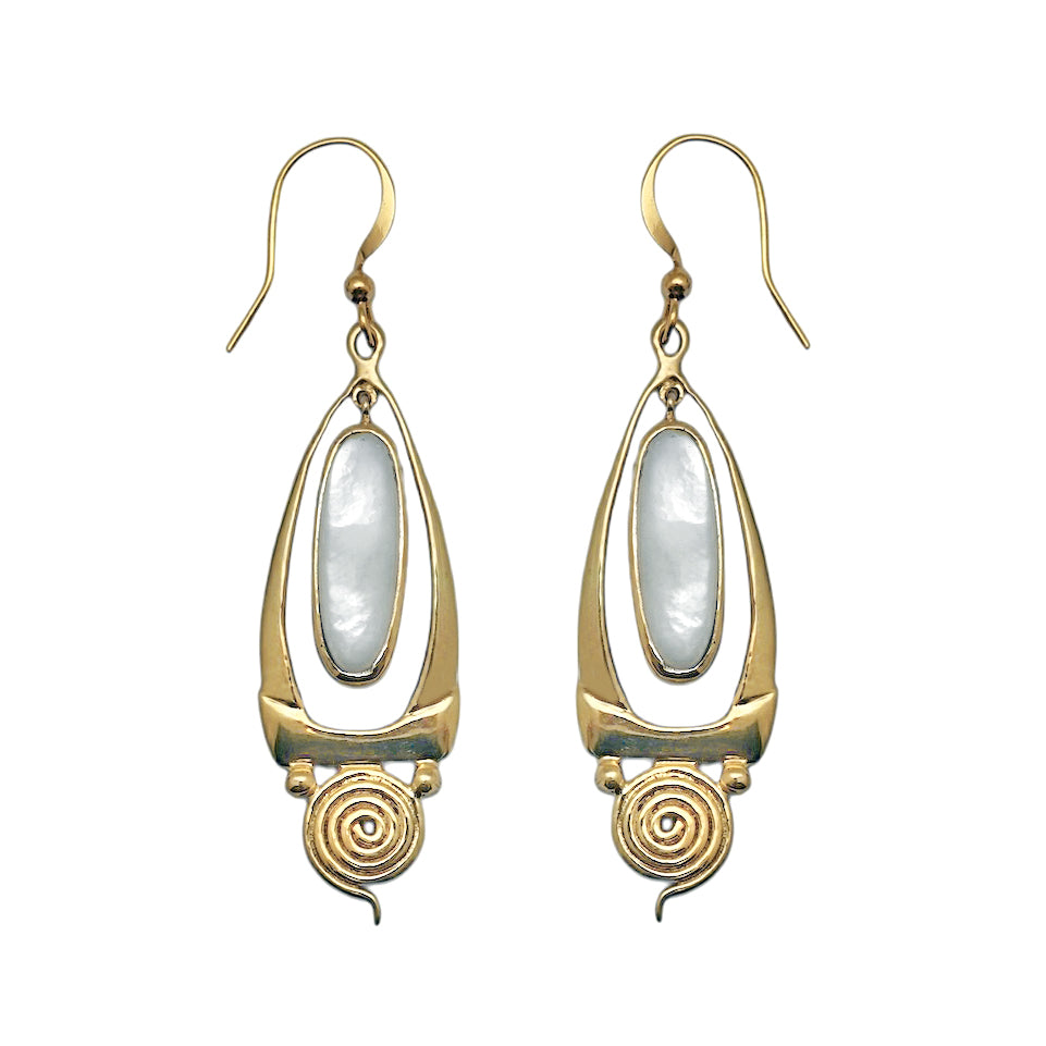 (BR108MOP) Gold Tone Spiral Mother of Pearl Earrings