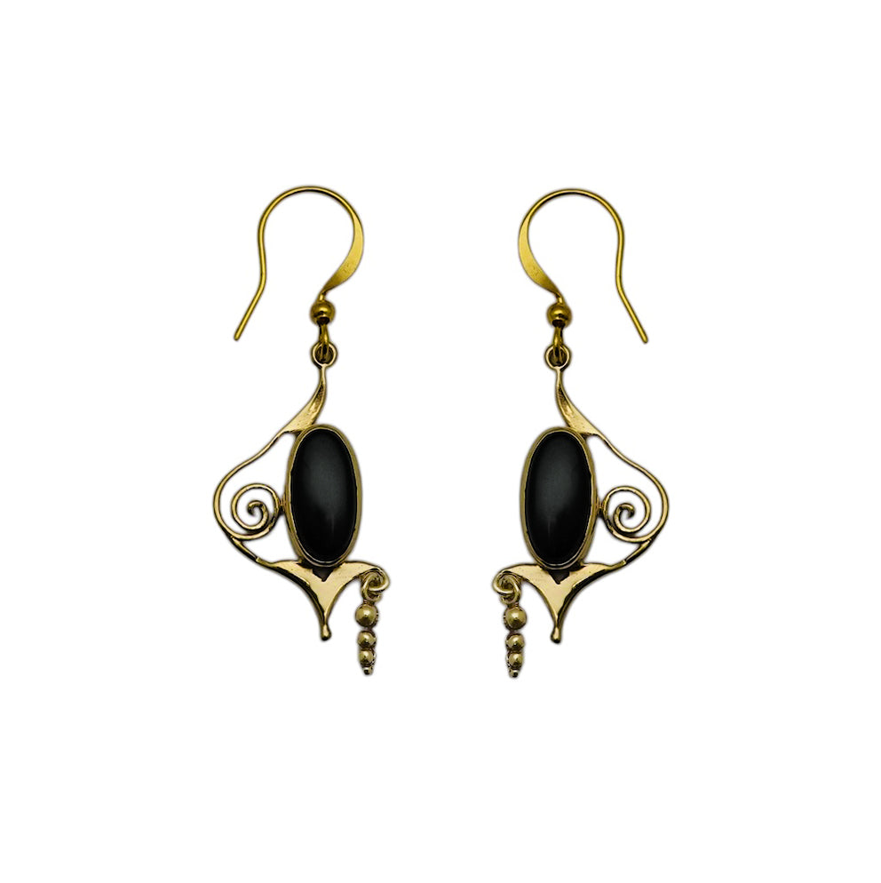 (BR112ON) Black Onyx Scroll Drop Earrings