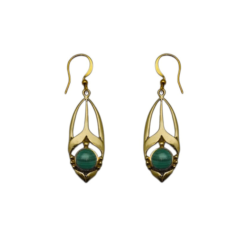 (BR116MA) Art Deco Malachite Drop Earrings