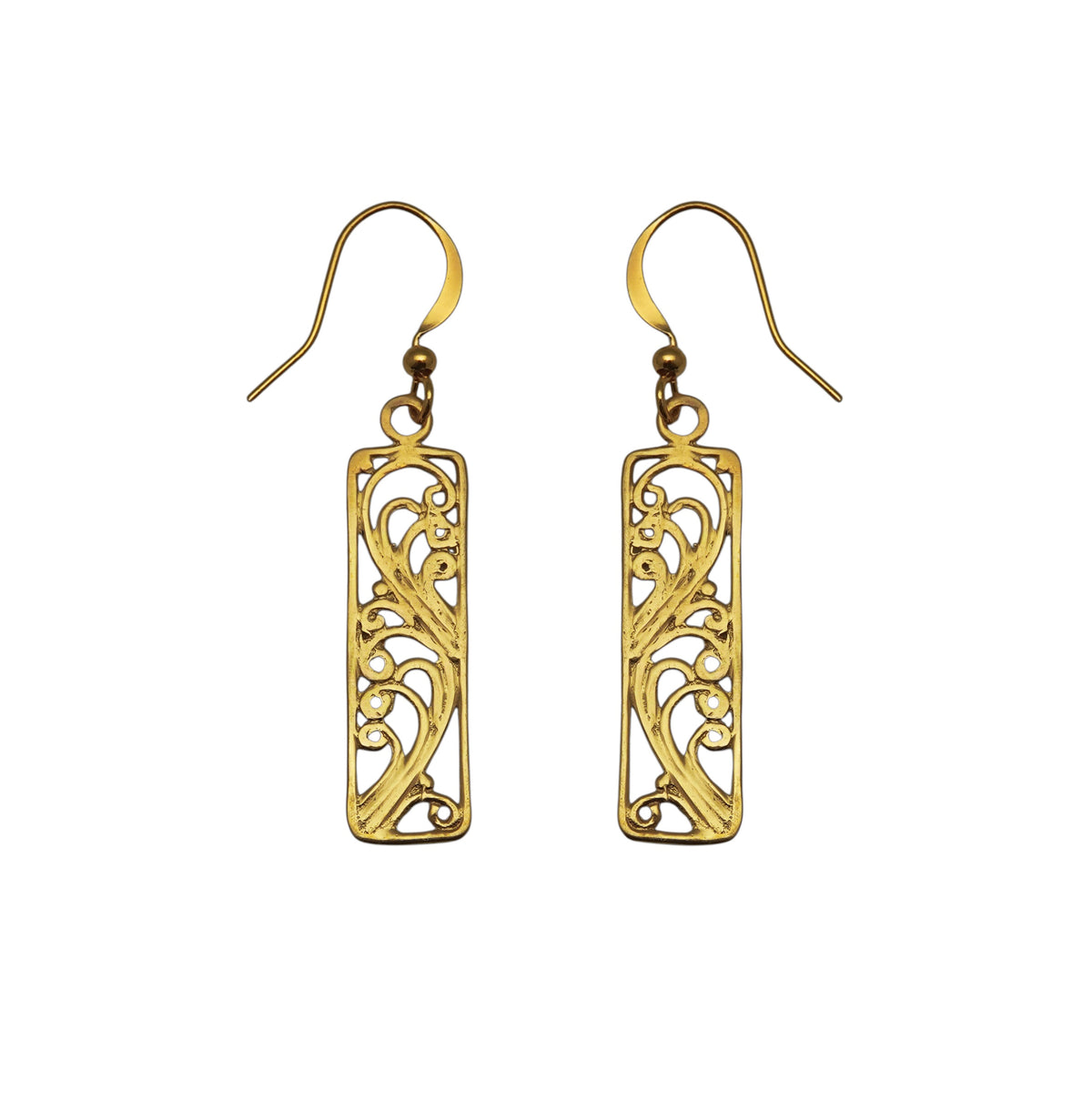 (BR204Q) Filigree Scroll Rectangle Earrings