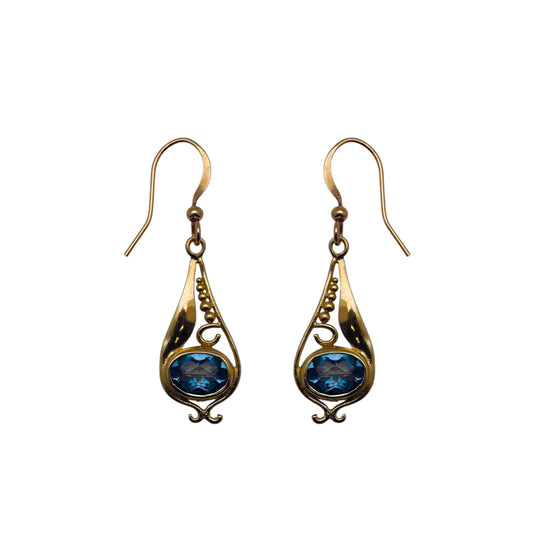 (BR205VBQ) Blue quartz drop earring in gold tone