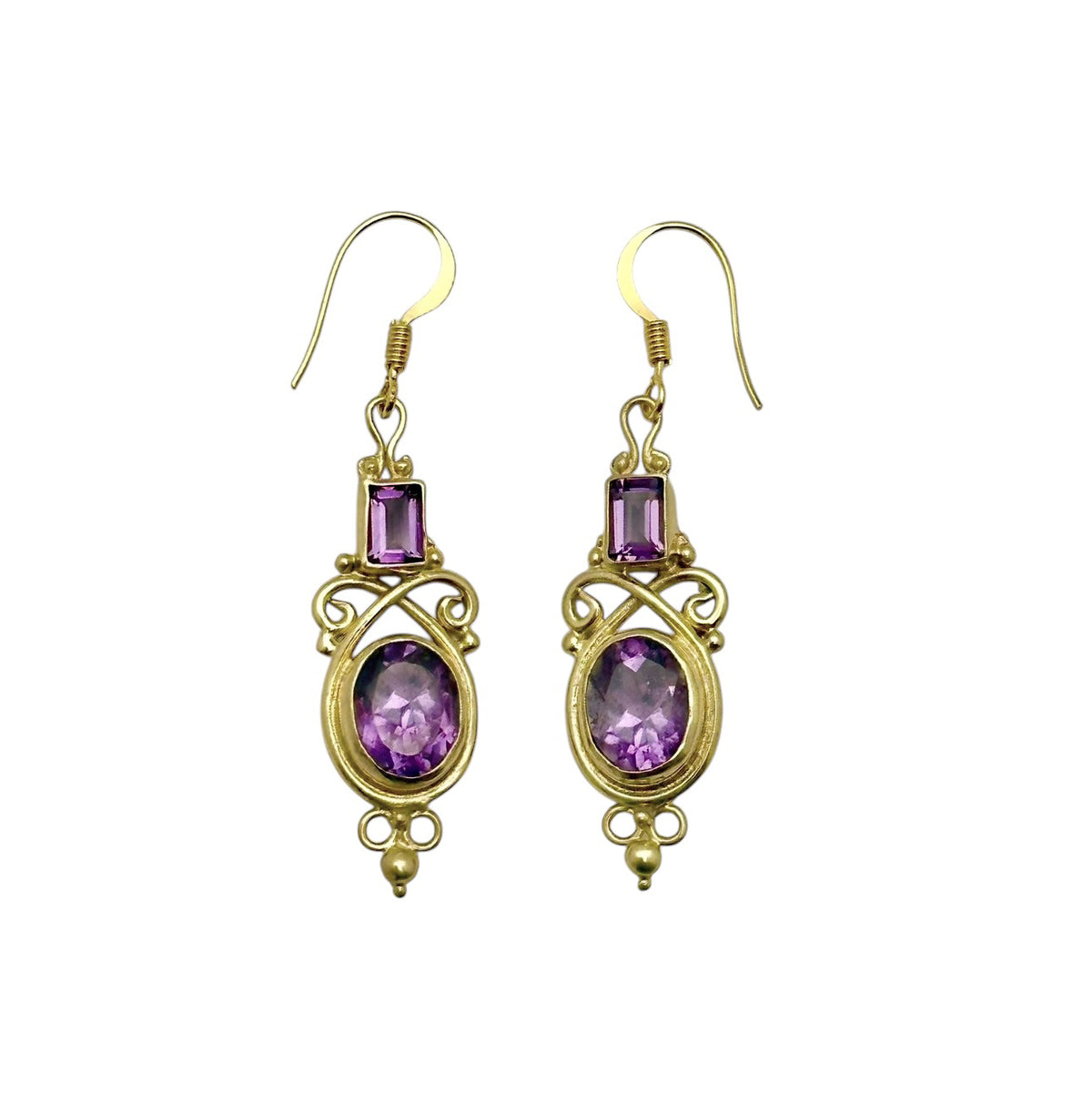 (BR212GAM) Jeweler's Brass Amethyst Earrings
