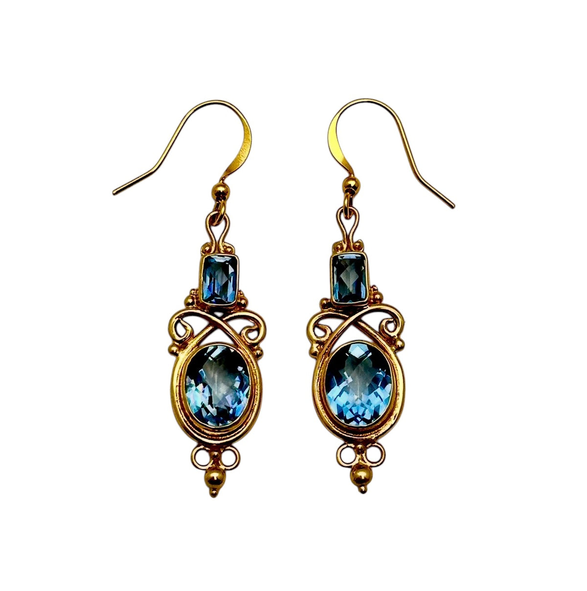 (BR212GBQ) Jeweler's Brass Blue Quartz Earrings