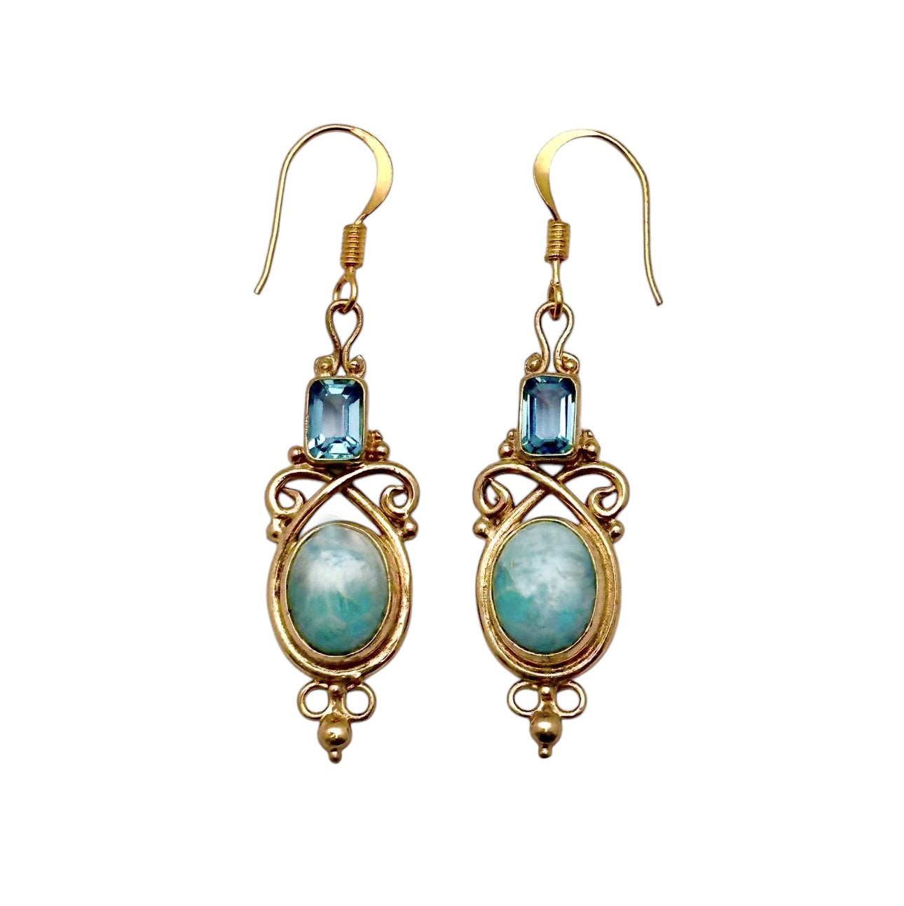(BR212GBTLAR) Blue Topaz and Larimar Jeweler's Brass Earrings