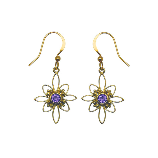 (BR224QAM) Amethyst earring in gold tone
