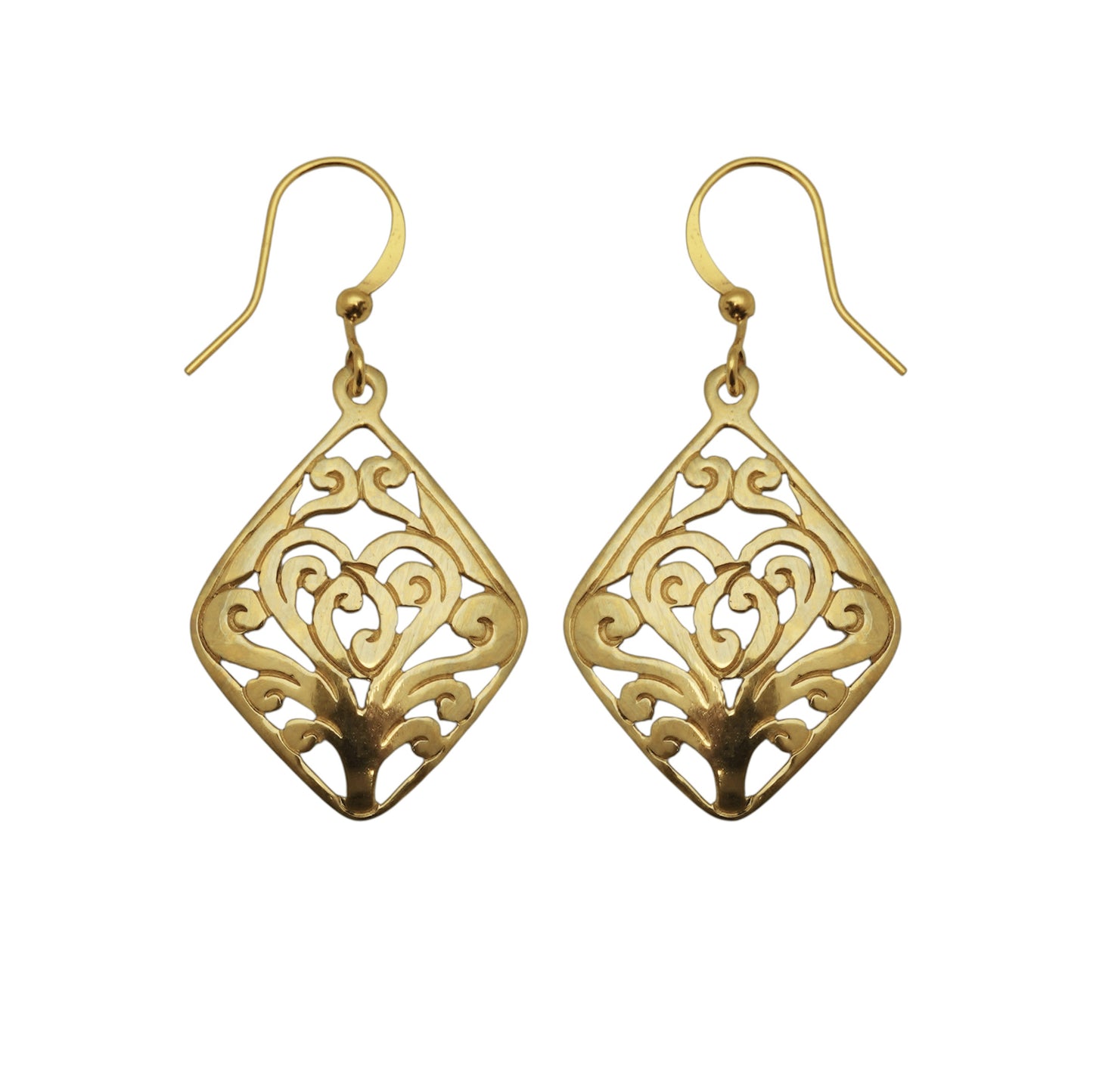 (BR230W) Gold Tone Diamond Shape Drop Earrings