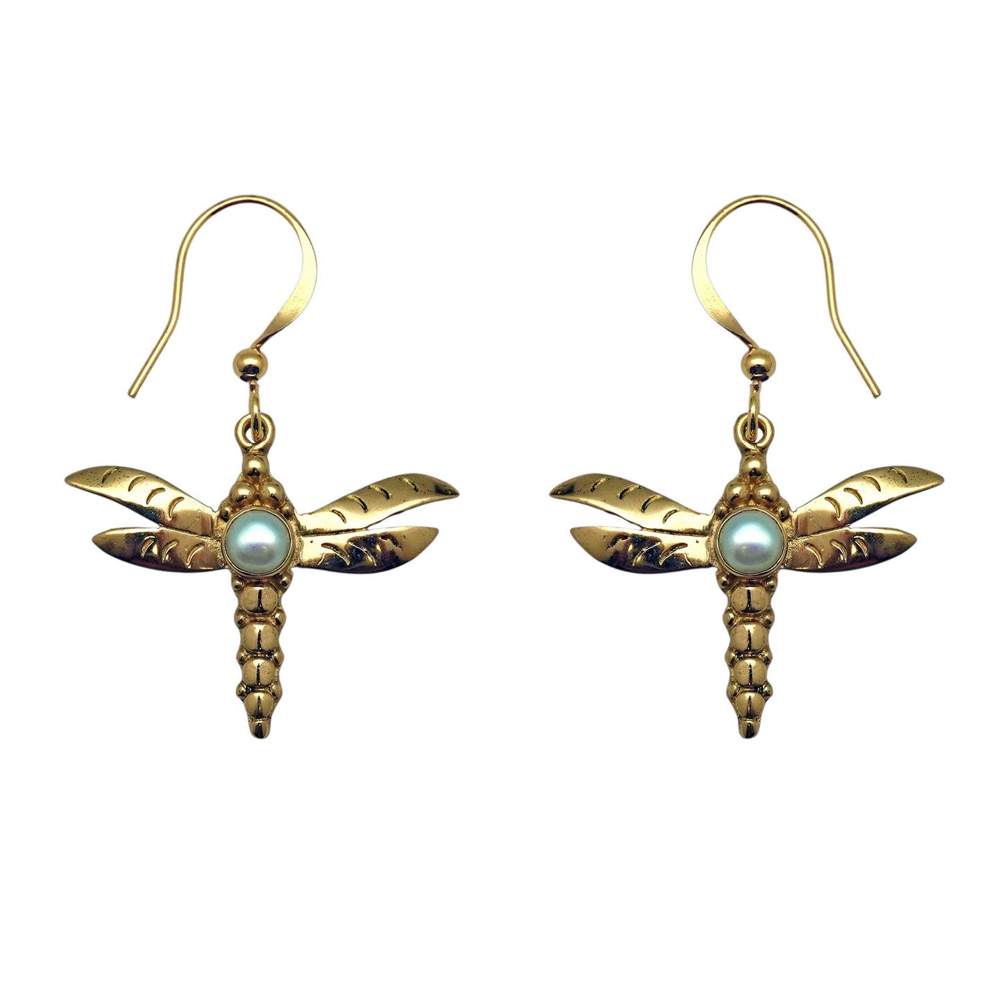 (BR251RPL) Pearl Dragonfly earring in gold tone