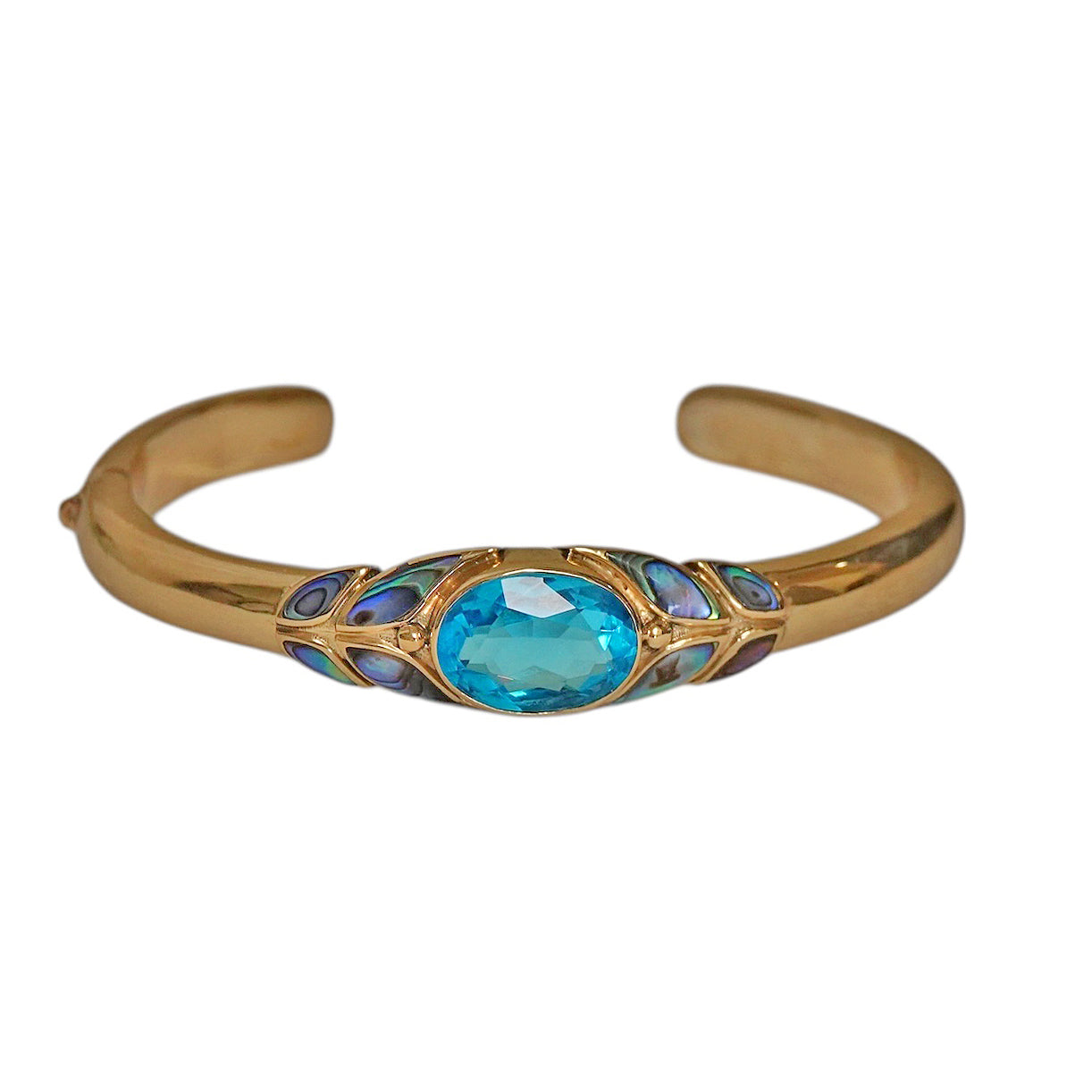 (BR504ESBQPAUA) Swiss Blue Quartz & Paua Inlay Cuff