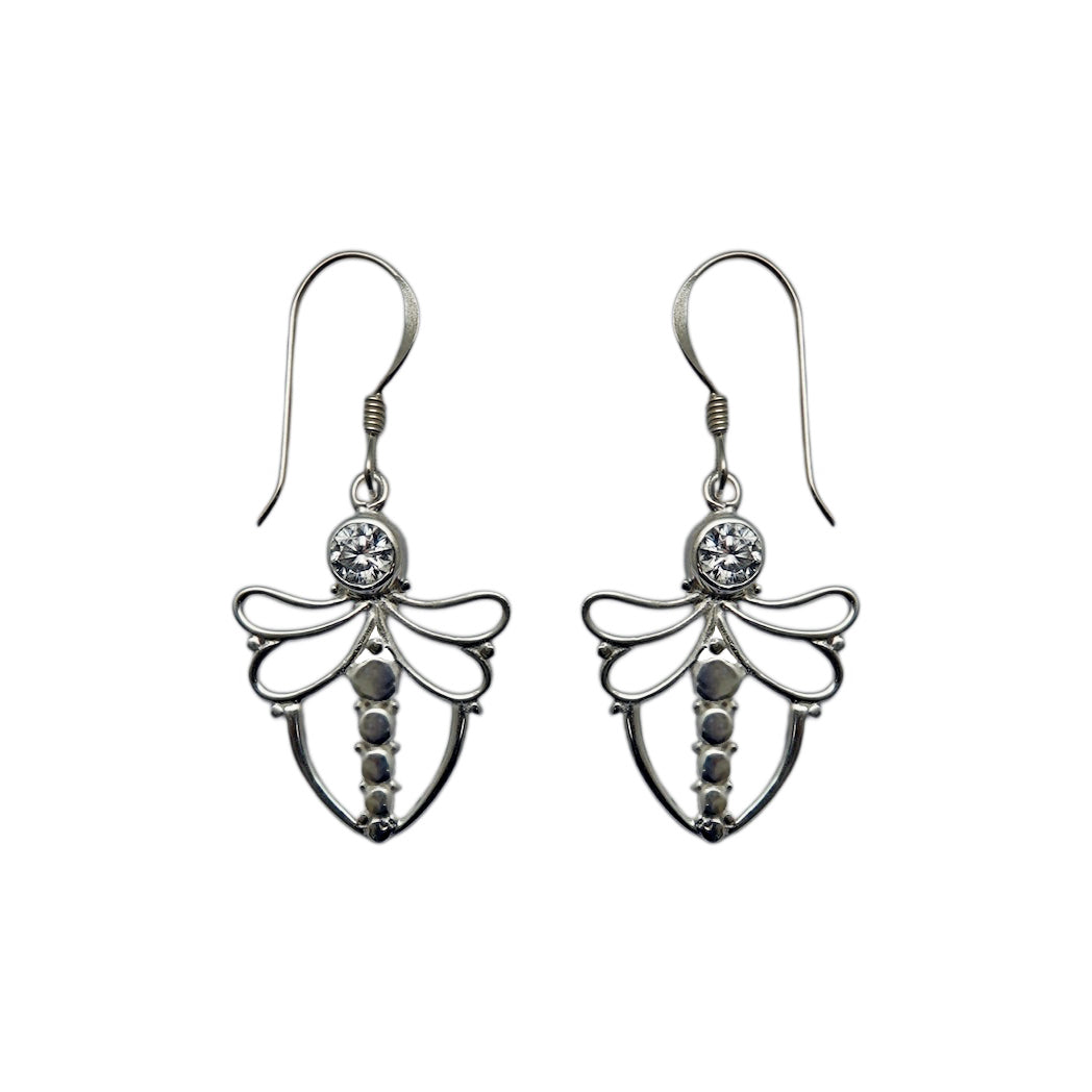 (SP101CZ) Cubic Zirconia Silver Plate Dragonfly Earrings