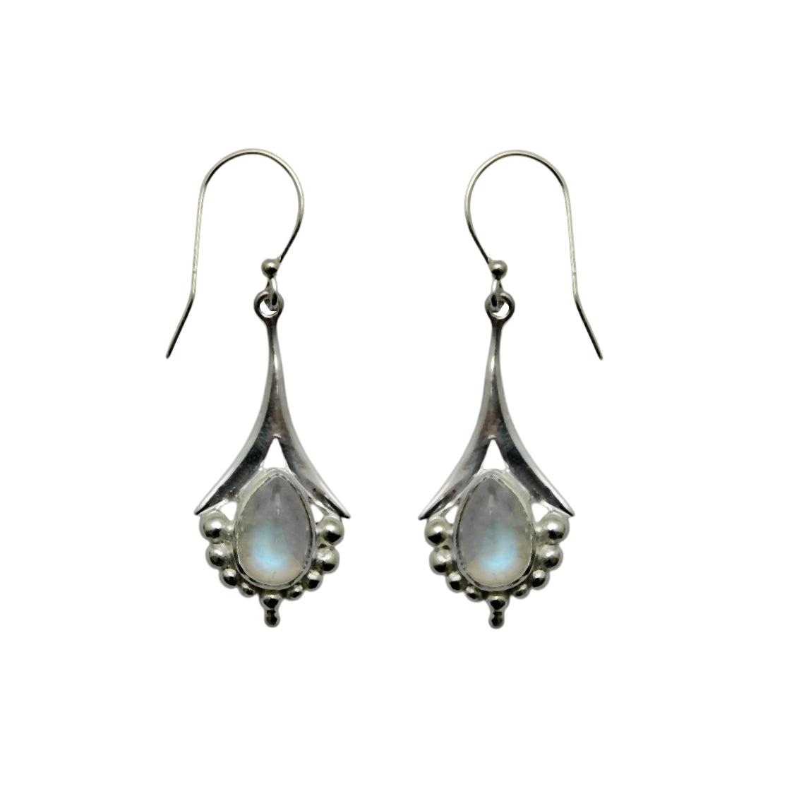 (SP102BMS) Tapered Blue Moonstone Fan Silver Plate Earrings