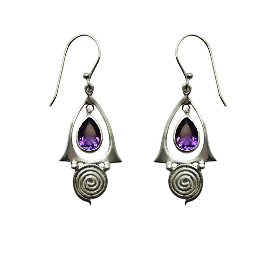 (SP107AM) Amethyst Teardrop Spiral Dangles