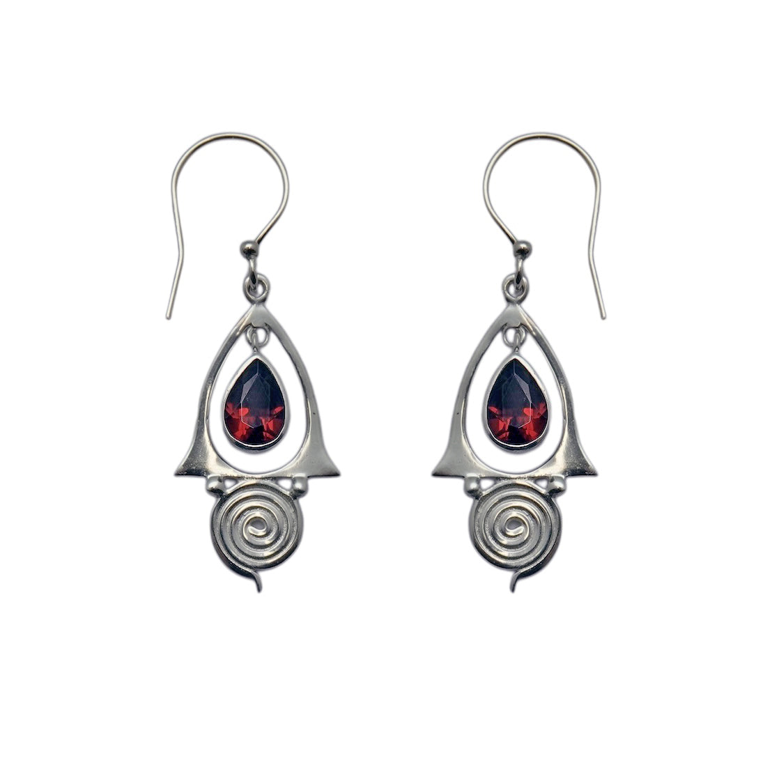 (SP107GA) Garnet Teardrop Spiral Dangles