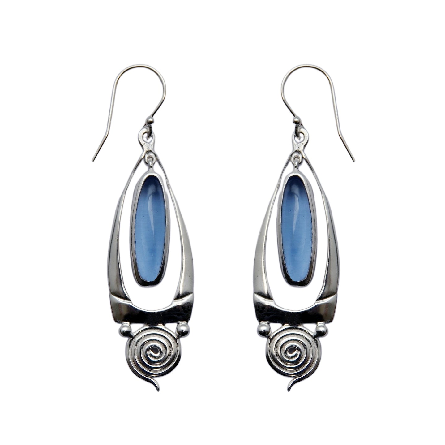 (SP108BQC) Spiral Blue Quartz Cabochon Earrings