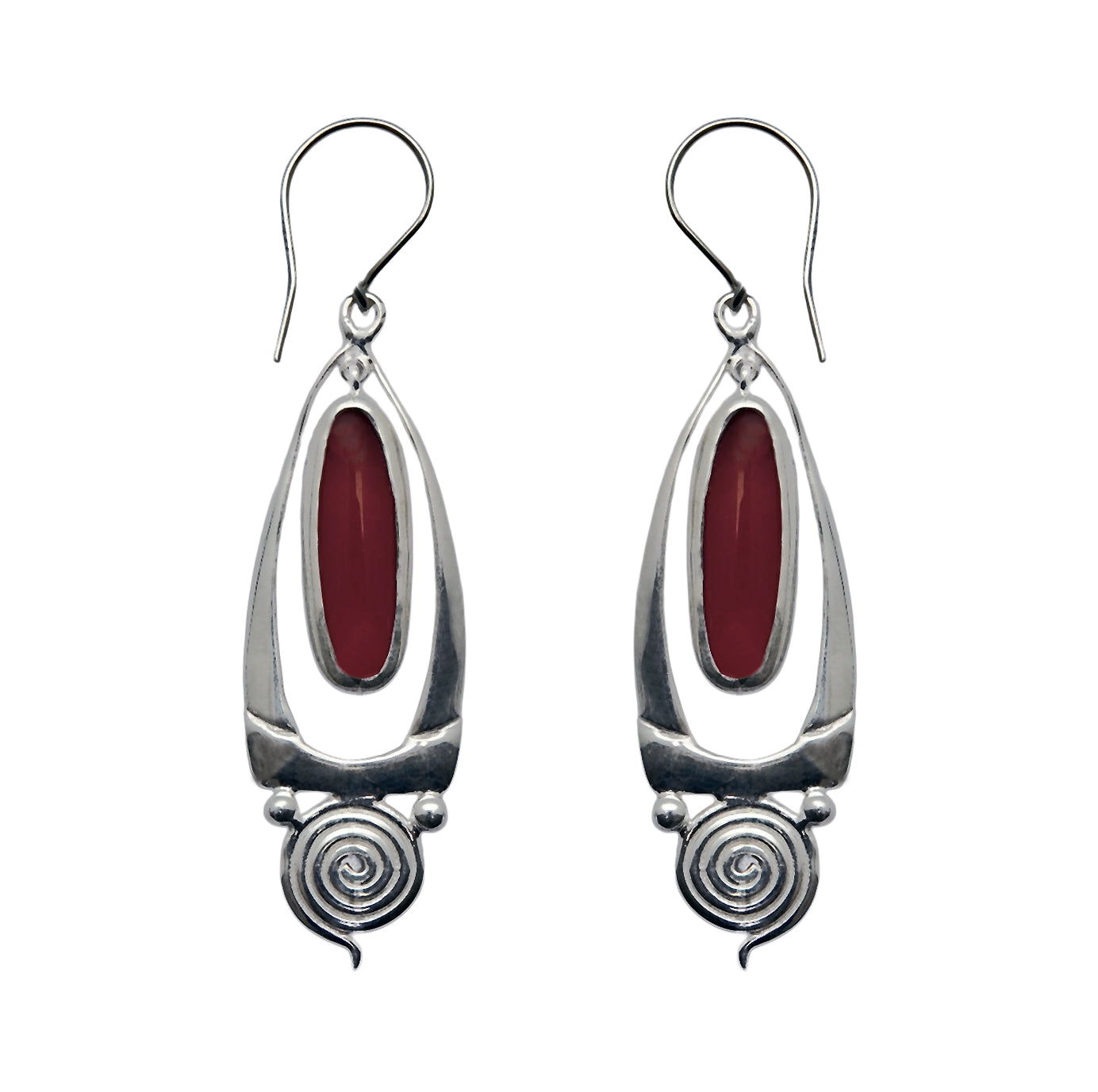 (SP108CA) Spiral Carnelian Cabochon Earrings