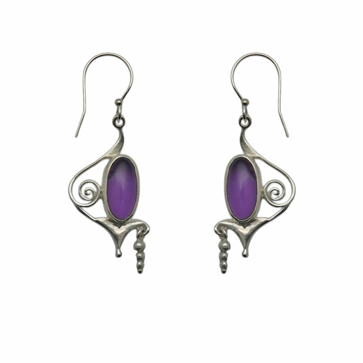 (SP112AMC) Amethyst Cabochon Scroll Drop Earrings