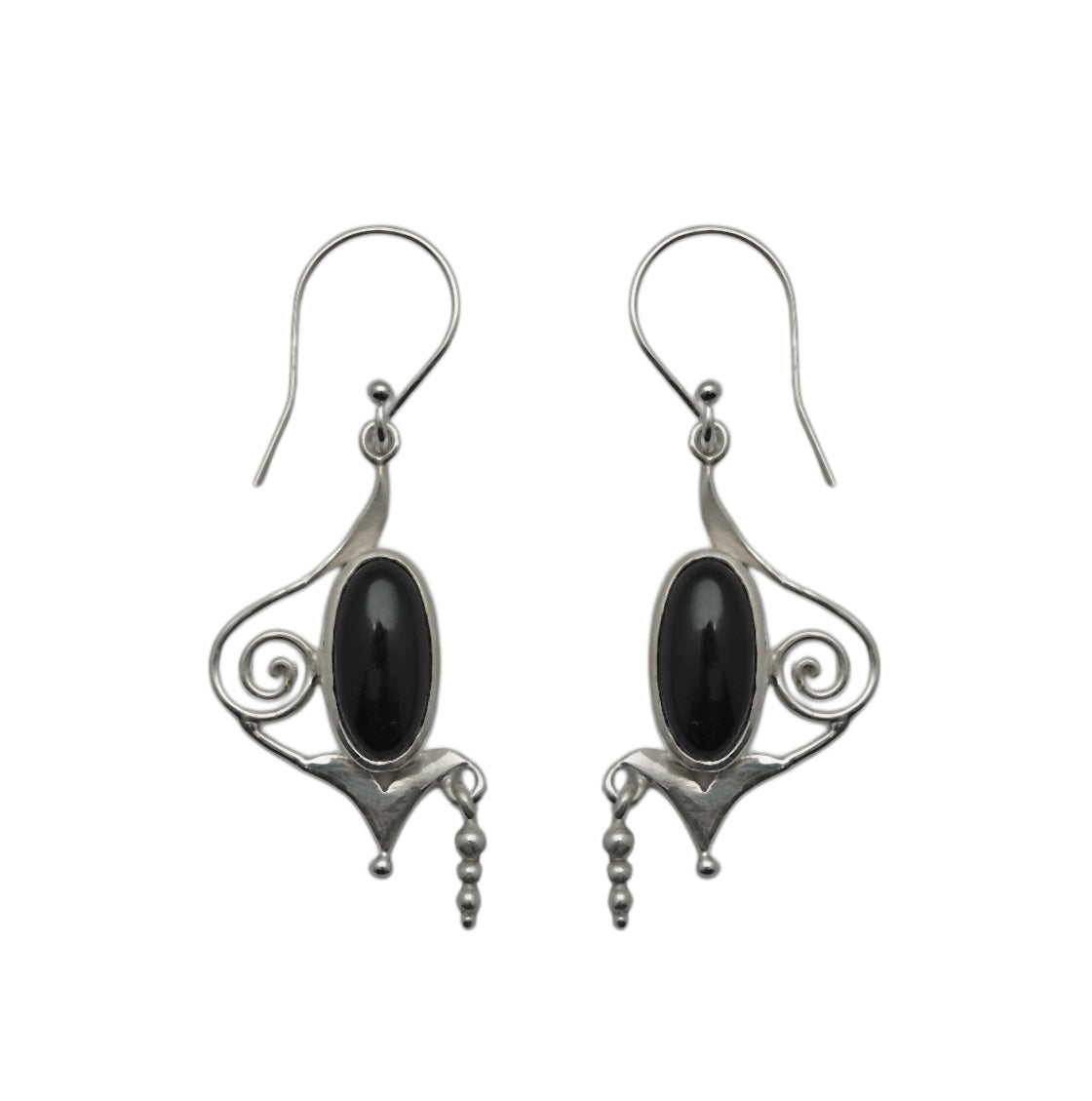 (SP112ON) Black Onyx Scroll Drop Earrings