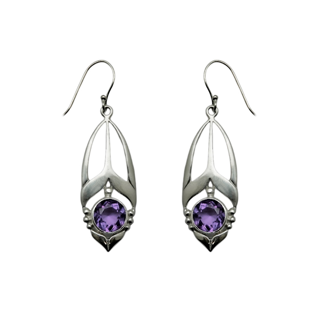 (SP116AM) Silver Plate Amethyst Art Deco Drops