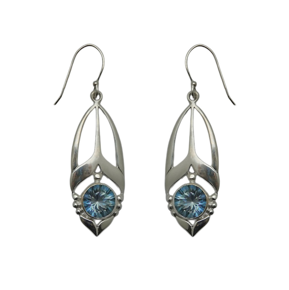 (SP116BQ) Silver Plate Blue Quartz Art Deco Drops
