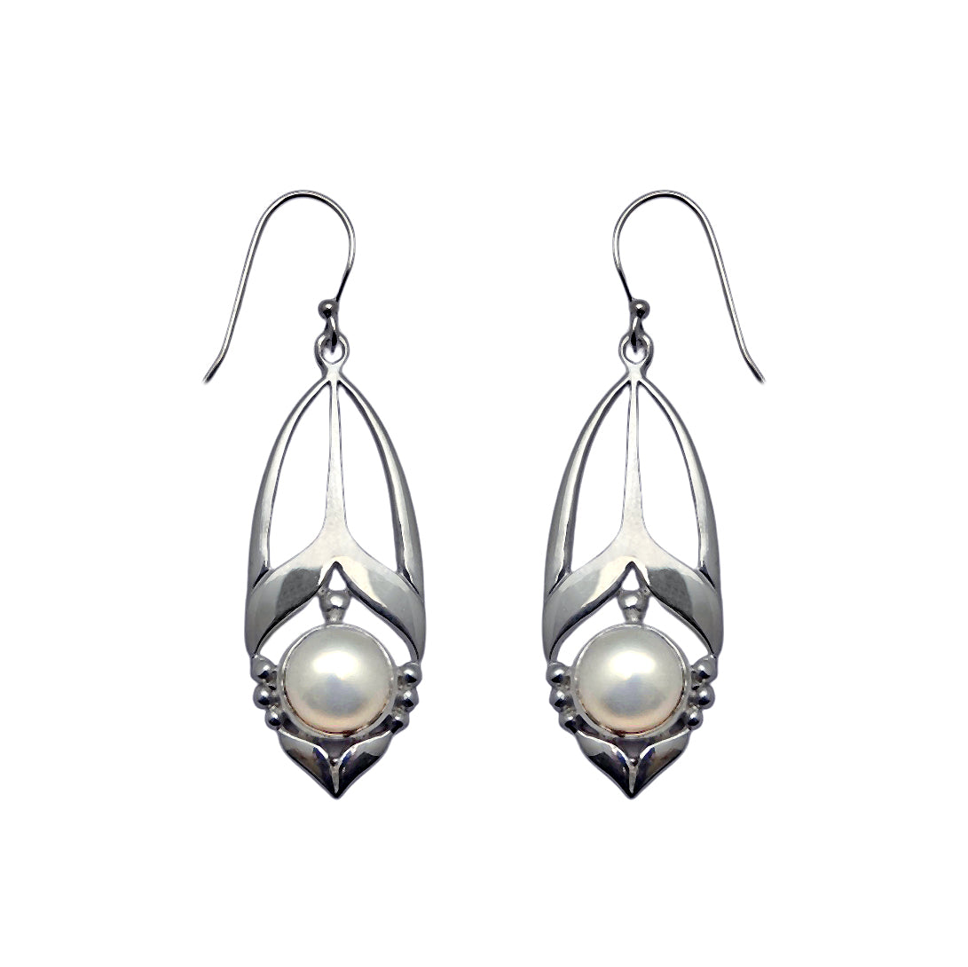 (SP116PL) Silver Plate Pearl Art Deco Drops