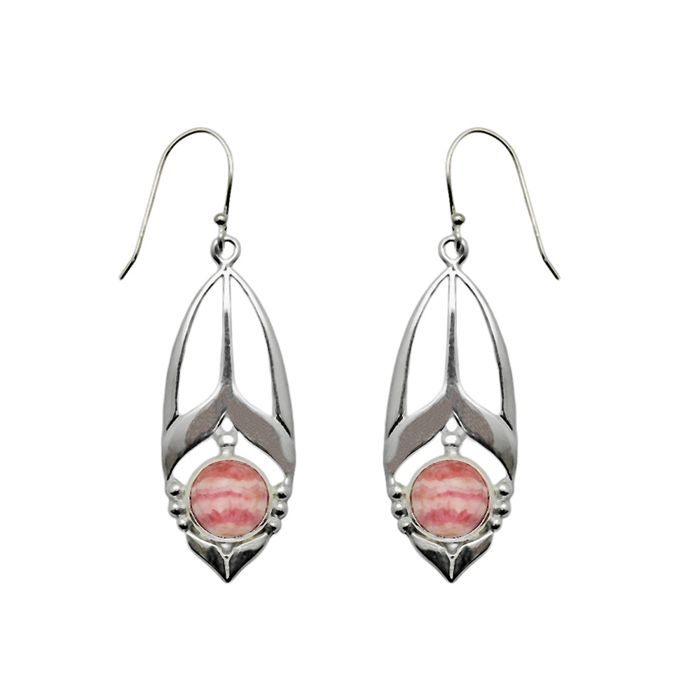 (SP116RH) Silver Plate Rhodochrosite Art Deco Drops