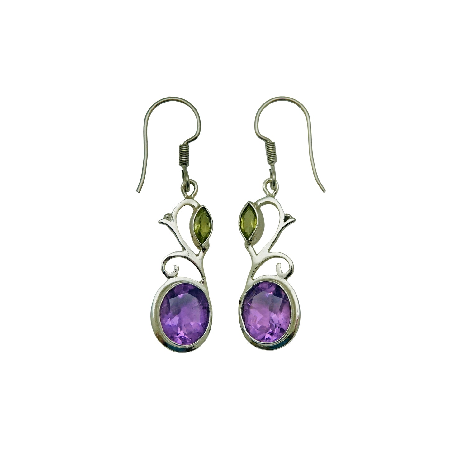 (SP233QPEAM) Swirl Drop Peridot w/ Amethyst Earrings