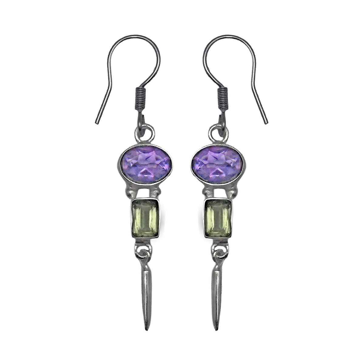 (SP259FAMPE) Amethyst and Peridot Dangle Earrings