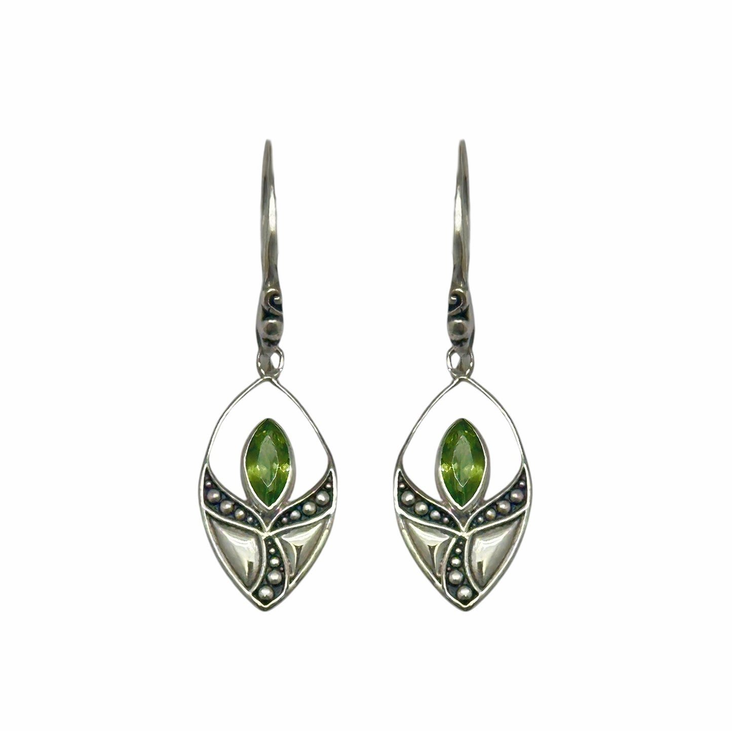 (SP302APE) Peridot Art Nouveau Marquise Drop Earrings
