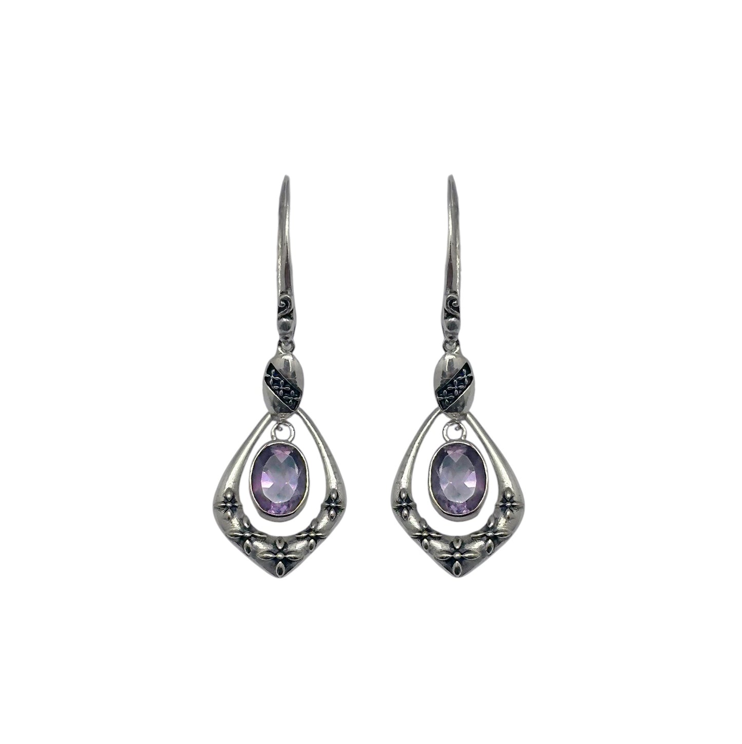 (SP305AAM) Vintage-Style Amethyst Tear-Drop Earrings
