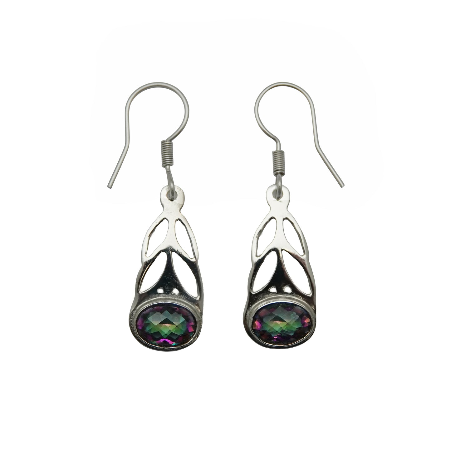 (SP353CLGMT) Silver Plated Cutout Mystic Topaz Earrings
