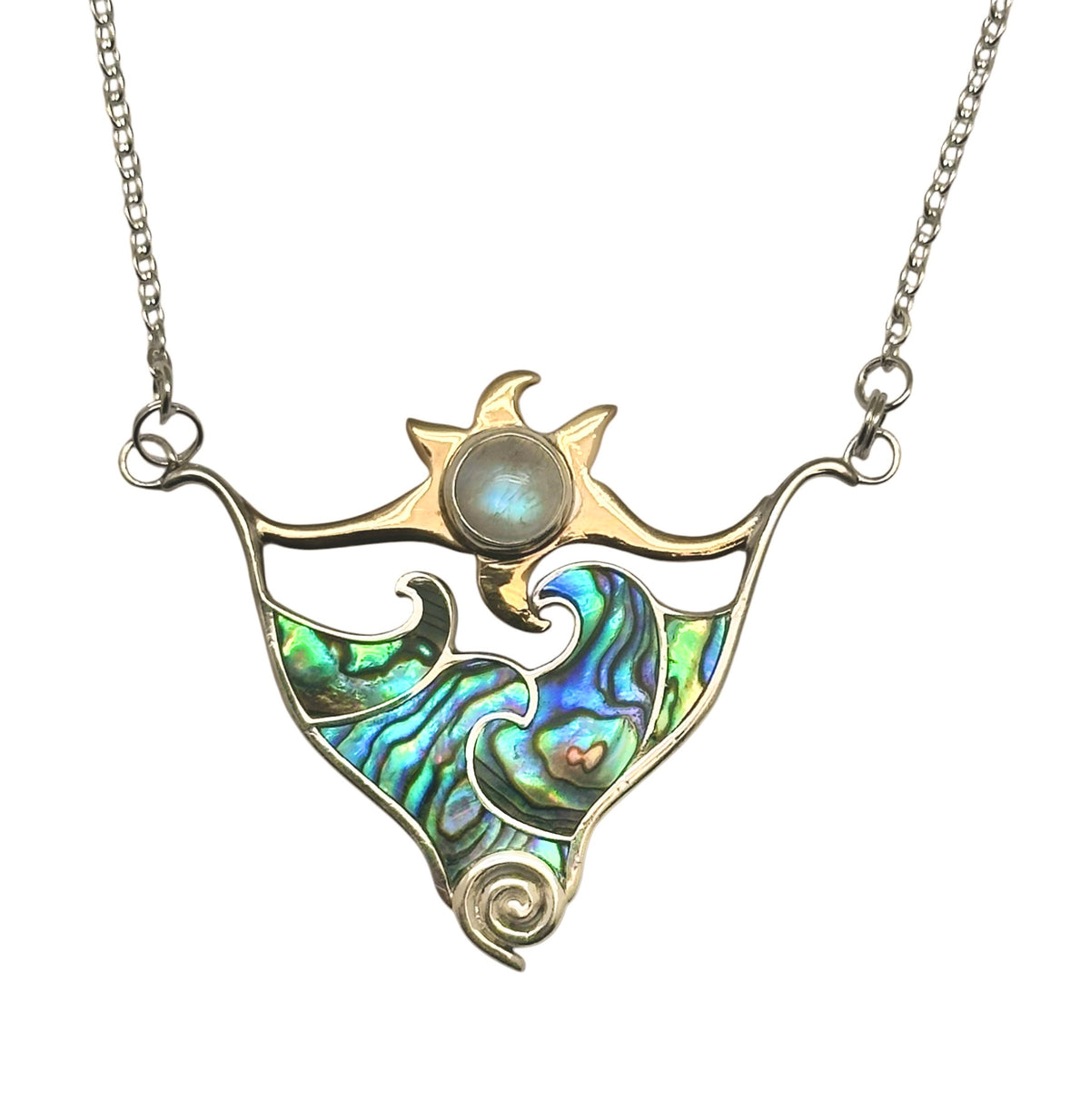 (SP602BMSPAUA) Celestial Wave Blue Moonstone & Paua Shell Necklace