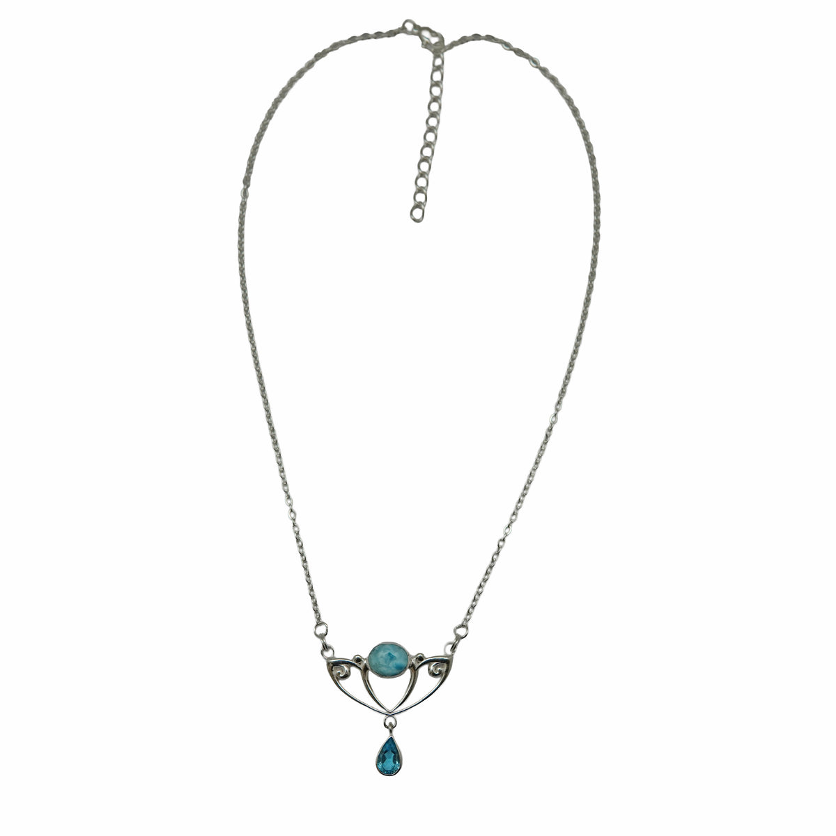(SP604LARBT) Art Nouveau Inspired Larimar and Blue Topaz Statement Necklace