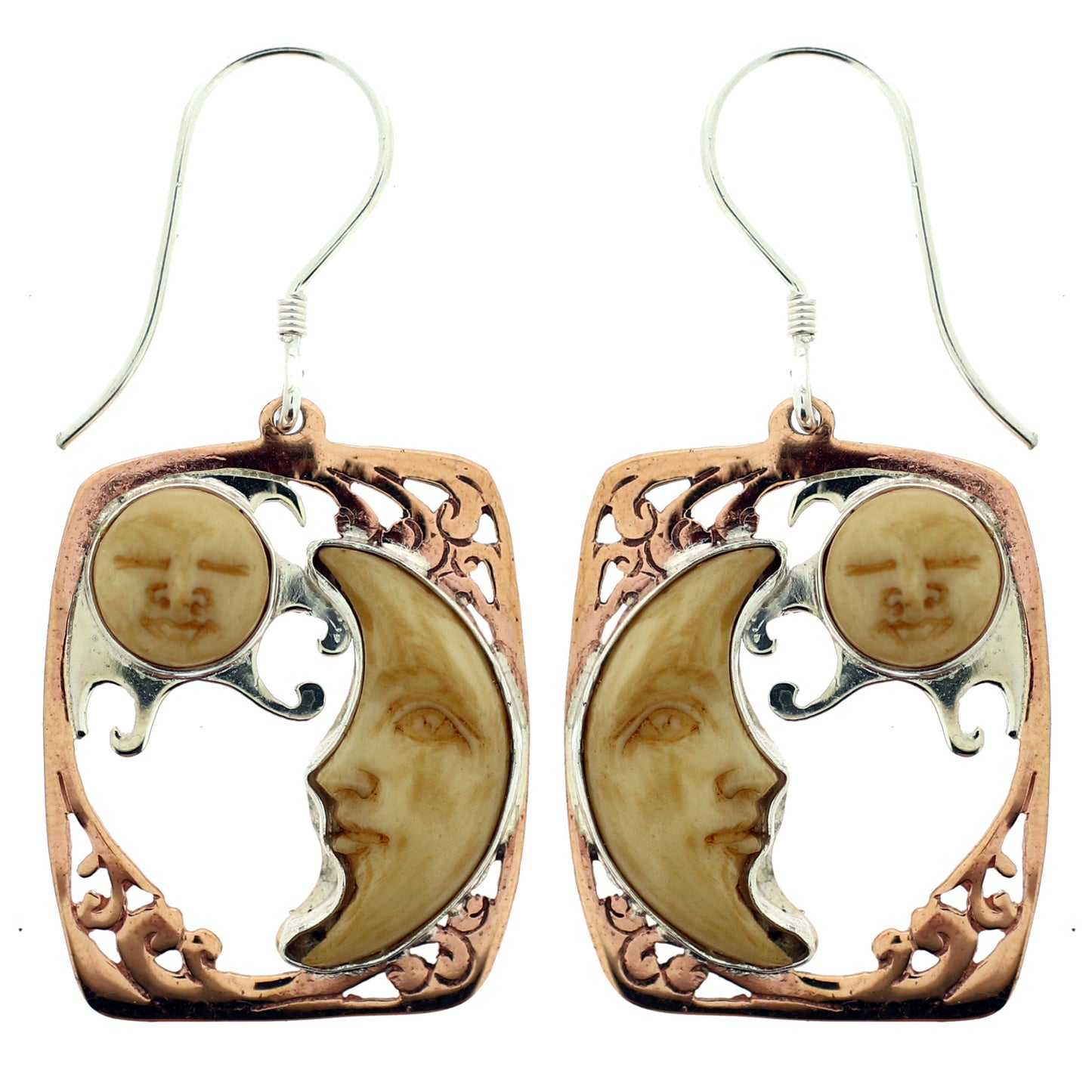 (206ZCOPBFT) Copper Bone Carved Tan Earring