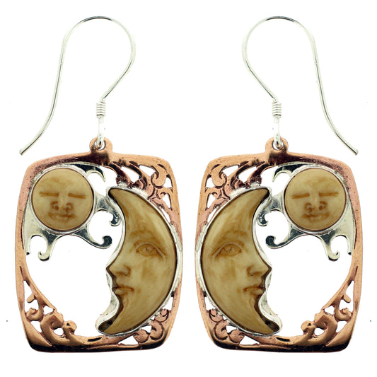(206ZCOPBFT) Copper Bone Carved Tan Earring