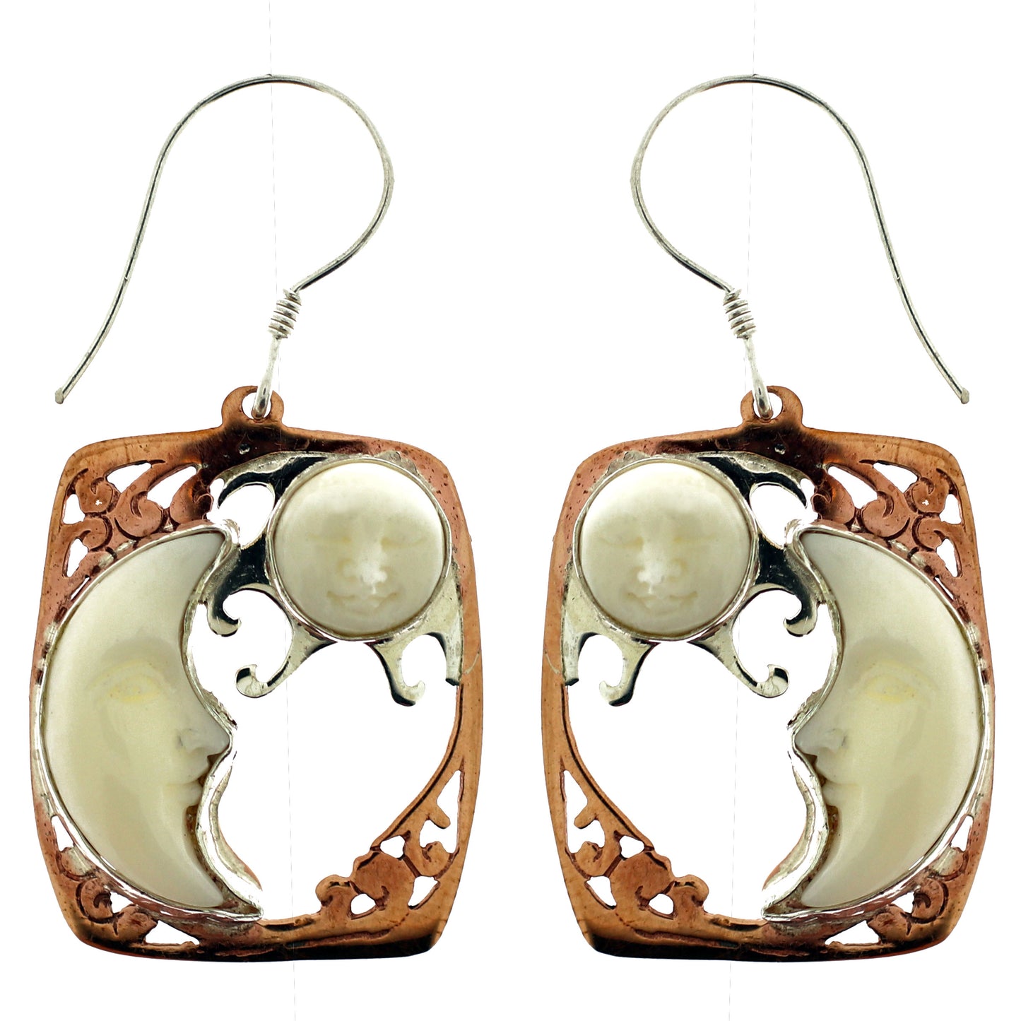 (206ZCOPBF) Copper Bone Carved Face Earring