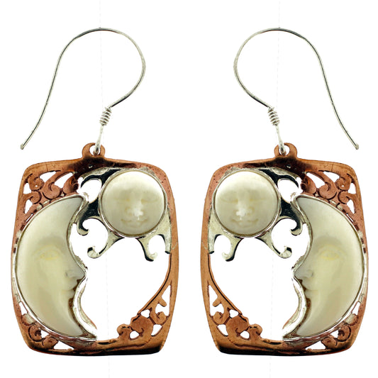 (206ZCOPBF) Copper Bone Carved Face Earring